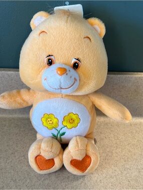 Vintage 2002 Care Bear FRIEND BEAR Orange Peach Sunflower Soft Plush 8” New